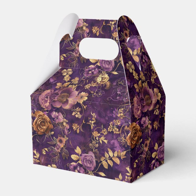 Purple and Gold Roses Favor Boxes (Front Side)