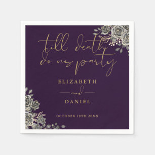 Purple And Gold Roses Floral Gothic Wedding Napkins