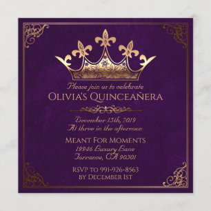 Purple and Gold Royal Quinceanera Invitation