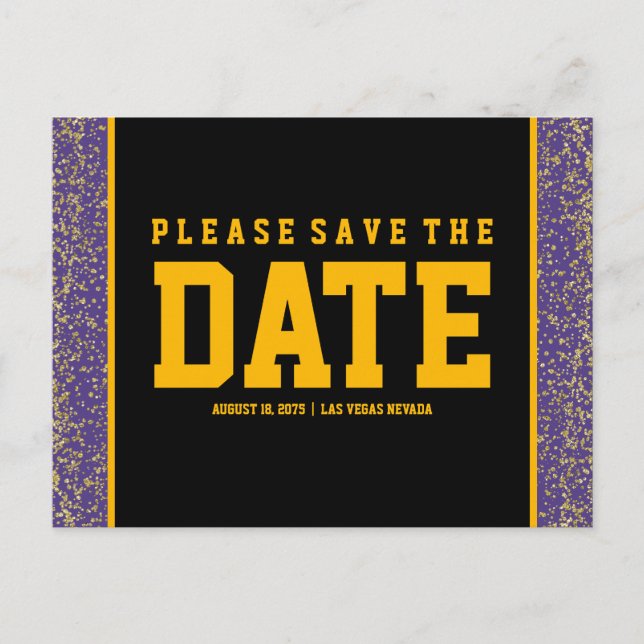 Purple and Gold Save the Date Cards (Front)