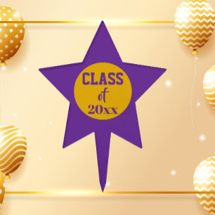 Purple and Gold School Colors and Class Year Cake Topper