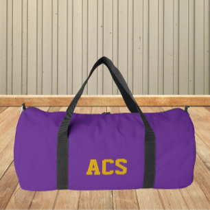 Purple and Gold School Colors and Letters Duffle Bag
