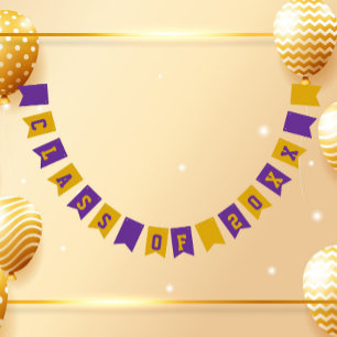 Purple and Gold School Colors Class Year Bunting Flags