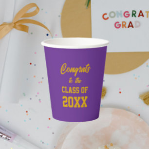 Purple and Gold School Colors Graduation Party Paper Cups