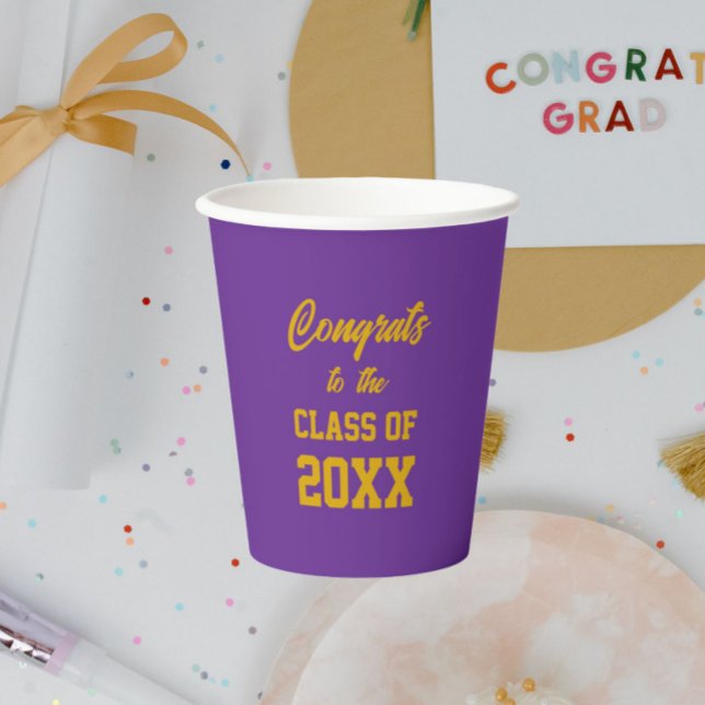 Purple and Gold School Colors Graduation Party Paper Cups (In Situ Graduation Party)
