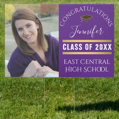 Purple and Gold Senior Photo Large Graduation Yard Sign