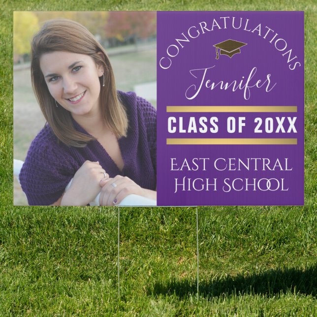 Purple and Gold Senior Photo Large Graduation Yard Sign (Insitu)