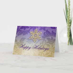 Purple and Gold Shimmer Damask Holiday Card