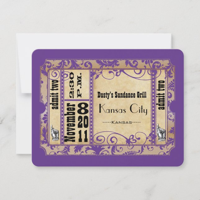 Purple and Gold Showbill Old Paper Wedding RSVP (Front)