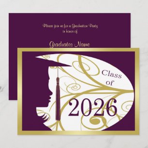 Purple and Gold Silhouette 2026 Graduation Party Invitation