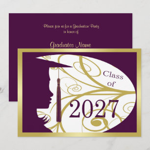 Purple and Gold Silhouette 2027 Graduation Party Invitation