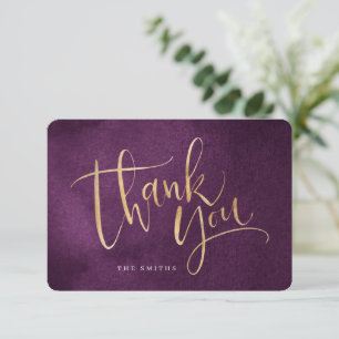 purple and gold simple modern Calligraphy Thank You Card