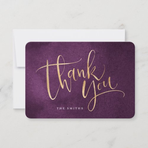 purple and gold simple modern Calligraphy Thank You Card