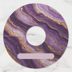 Purple‑and‑Gold Simulated Marble Wine Glass Tags