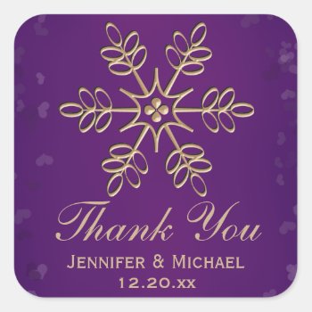 Purple And Gold Snowflake Thank You Label by OccasionInvitations at Zazzle
