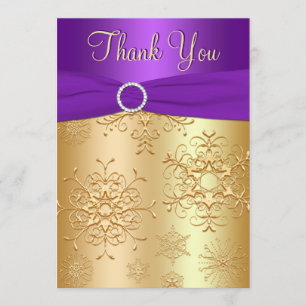 Purple and Gold Snowflakes Thank You Card