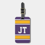 Purple And Gold Sports Stripes Monogram Luggage Tag at Zazzle