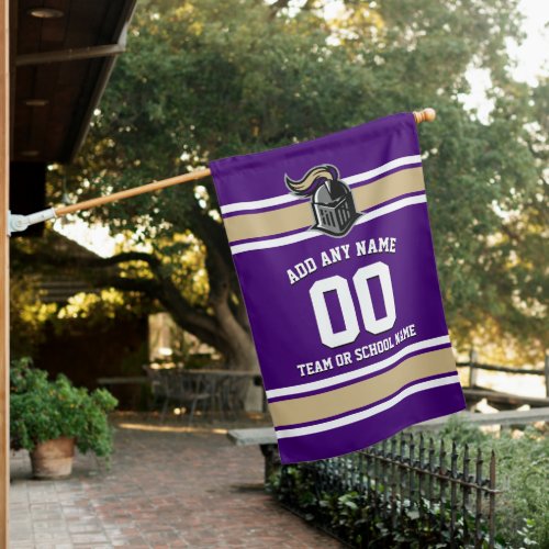 Purple and Gold Sporty Stripes and Mascot House Flag