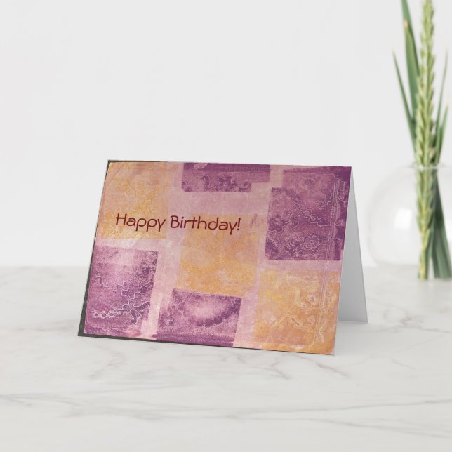 Purple and Gold Square Design Birthday Card (Front)