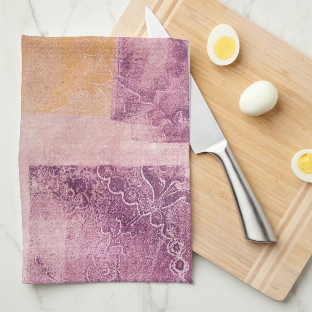 Purple and Gold Square Gel Print Kitchen Towel (Quarter Fold)