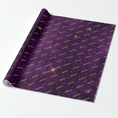 Purple and Gold Star Wrapping Paper