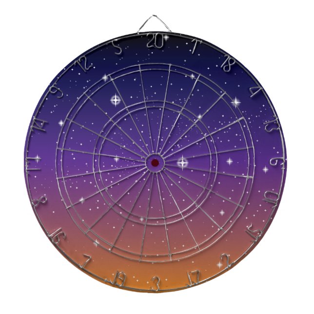 Purple and Gold Starry Sunset Sky Dart Board (Front)