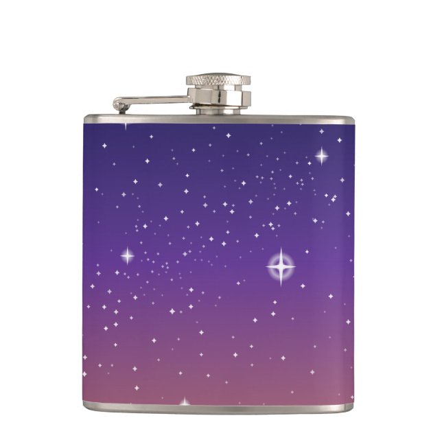 Purple and Gold Starry Sunset Sky Flask (Front)