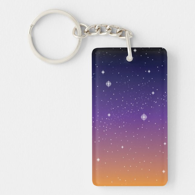 Purple and Gold Starry Sunset Sky Keychain (Front)