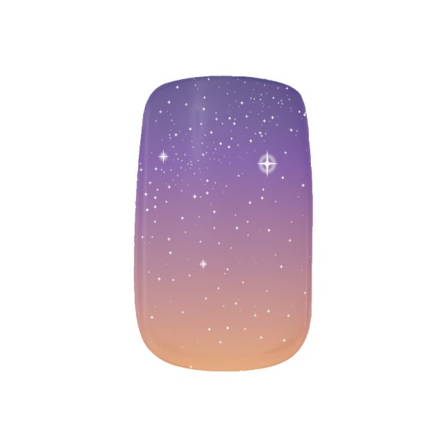 Purple and Gold Starry Sunset Sky Minx Nail Art (Right Thumb)