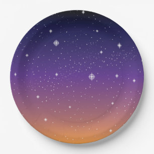 Purple and Gold Starry Sunset Sky Paper Plates