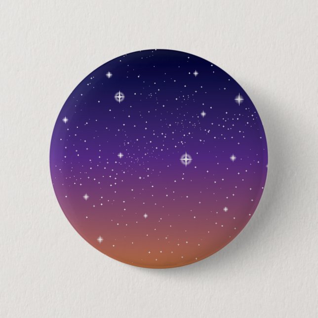 Purple and Gold Starry Sunset Sky Pinback Button (Front)