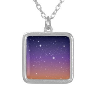 Purple and Gold Starry Sunset Sky Silver Plated Necklace