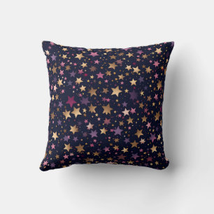 Purple and Gold Stars on Midnight Throw Pillow