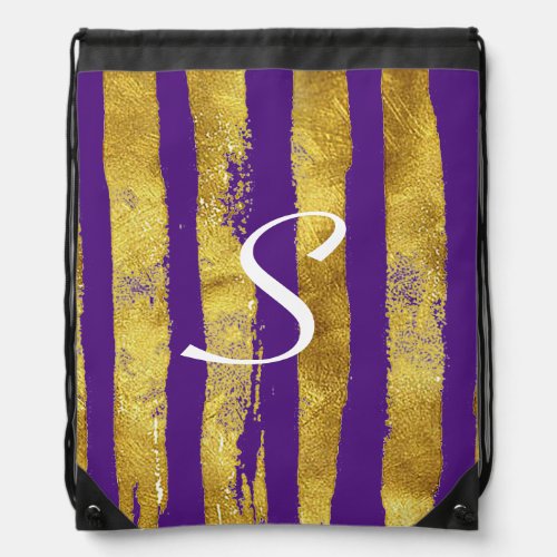 Purple and Gold Stripe Drawstring Bag