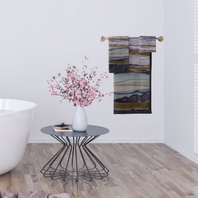 Purple and Gold Striped Modern Bath Towel Set (Creator Uploaded)