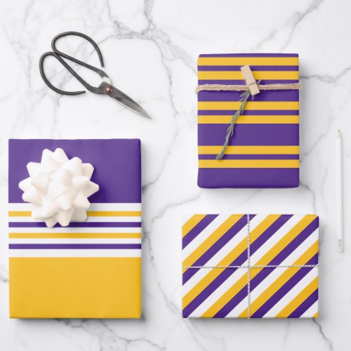 Purple and Gold Stripes Wrapping Paper Sheets