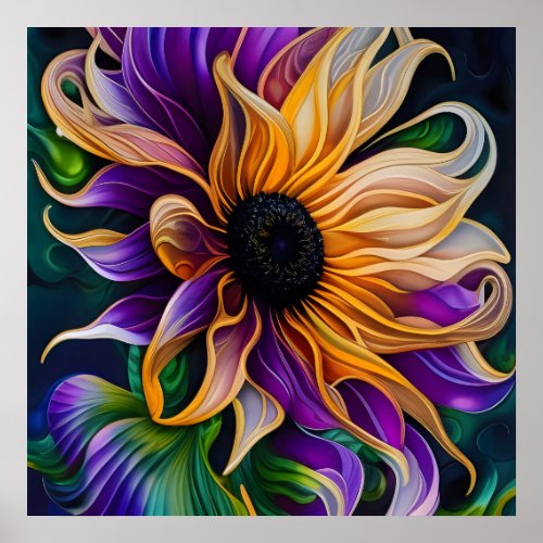 Purple and Gold Sunflower Art Poster