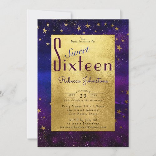 Purple And Gold Sweet 16 Birthday Invitation