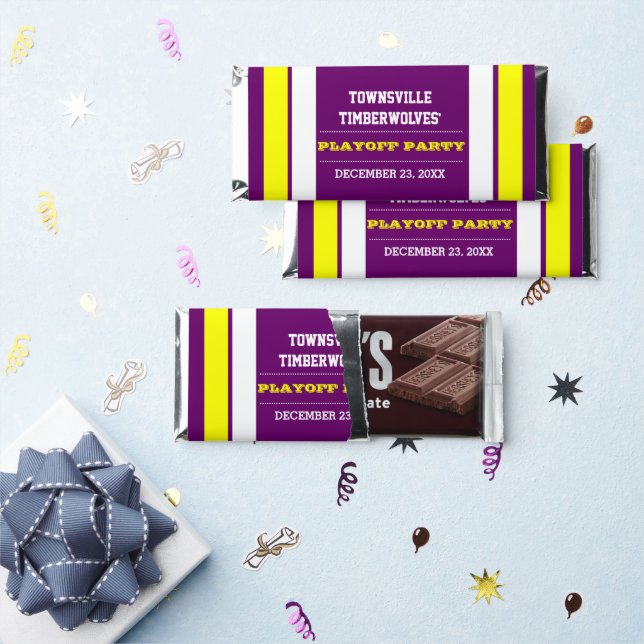 Purple and Gold Team Football Party Hershey Bar Favors (Front)