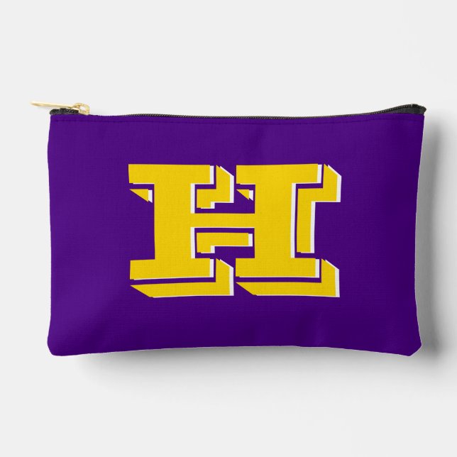Purple and Gold Team Pride Monogram Accessory Pouch (Front)