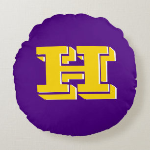 Purple and Gold Team Pride Monogram Round Pillow