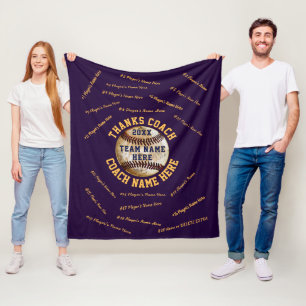 Purple and Gold Thank You Gift for Baseball Coach Fleece Blanket