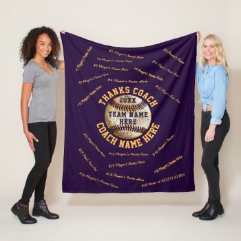 Purple And Gold Thank You Gift For Baseball Coach Fleece Blanket by YourSportsGifts at Zazzle