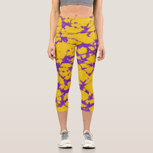 Purple and Gold Tie Dye Capri Leggings