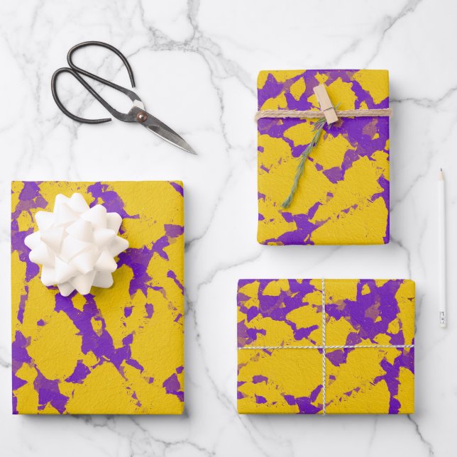 Purple and Gold Tie Dye Wrapping Paper Sheets (Front)