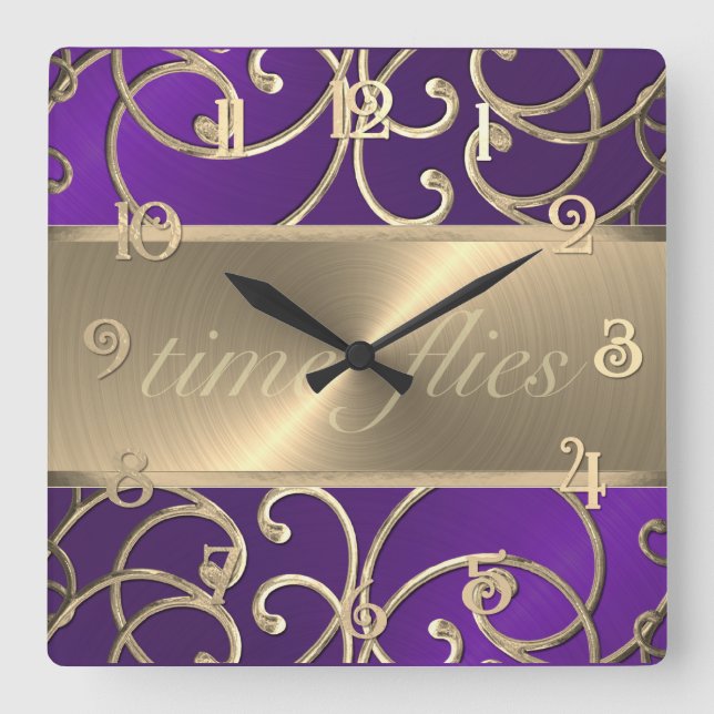 Purple and Gold Time Flies Clock (Front)