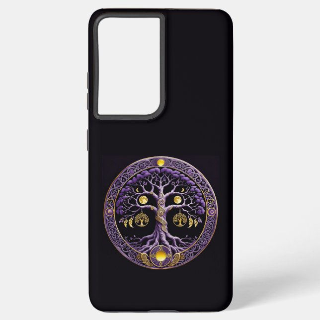 Purple and Gold Tree of Life Mandala Samsung Galaxy Case (Back)