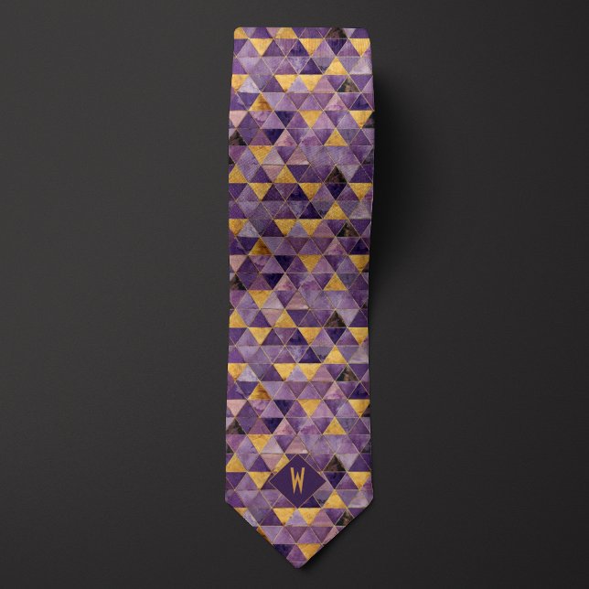 Purple and Gold Triangles Monogram Neck Tie (Creator Uploaded)