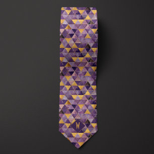 Purple and Gold Triangles Monogram Neck Tie