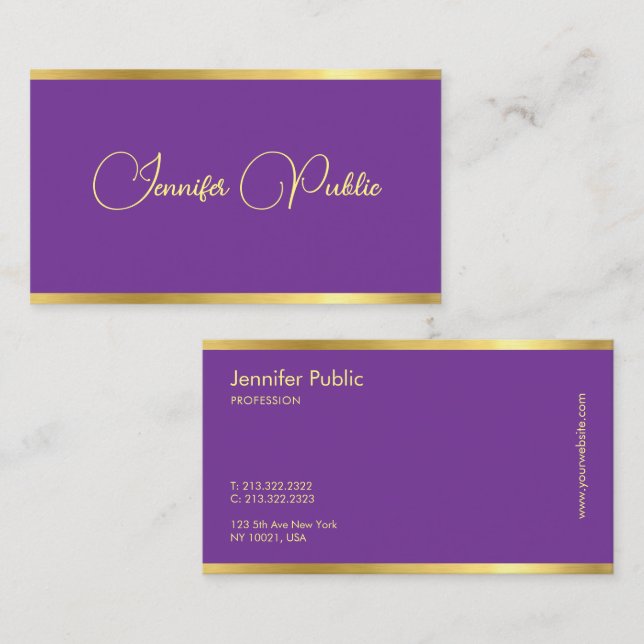 Purple And Gold Typography Script Modern Template Business Card (Front/Back)